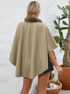 Fuzzy Trim Open Front Poncho (multiple color options)