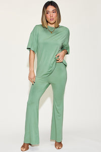 Bamboo Drop Shoulder T-Shirt and Flare Pants Set (multiple color options)