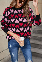 Load image into Gallery viewer, Contrast Heart Round Neck Sweater (2 color options)
