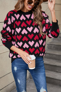 Contrast Heart Round Neck Sweater (2 color options)