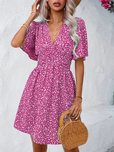 Printed V-Neck Half Sleeve Mini Dress (multiple color options)