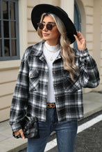 Load image into Gallery viewer, Pocketed Plaid Collared Neck Dropped Shoulder Jacket (multiple color options)
