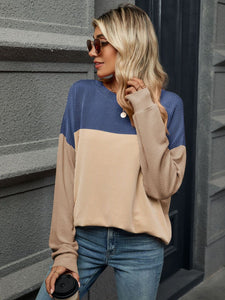 Contrast Round Neck Long Sleeve Top (multiple color options)