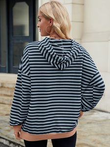 Drawstring Contrast Striped Long Sleeve Hoodie (multiple color options)