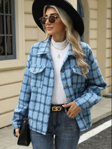 Plaid Collared Neck Long Sleeve Jacket (multiple color options)