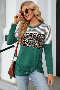 Leopard Striped Round Neck T-Shirt (multiple color options)