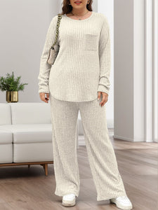 Round Neck Long Sleeve Top and Pants Lounge Set  (multiple color options)