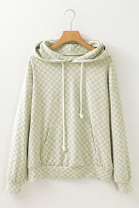 Checkered Print Kangaroo Pocket Drawstring Hoodie (2 color options)