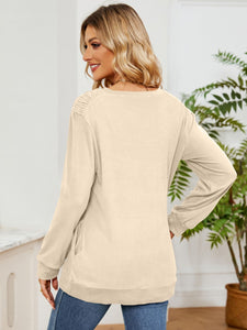 Ruched Shoulder Round Neck Long Sleeve Sweatshirt (multiple color options)