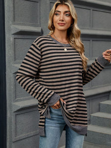 Striped Round Neck Long Sleeve Top (multiple color options)