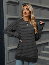 Load image into Gallery viewer, Pocketed Striped Round Neck Long Sleeve T-Shirt (multiple color options)
