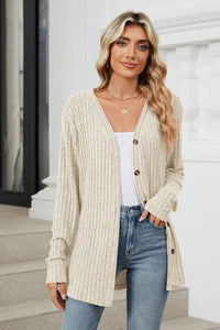 Ribbed Button Up Long Sleeve Cardigan (multiple color options)