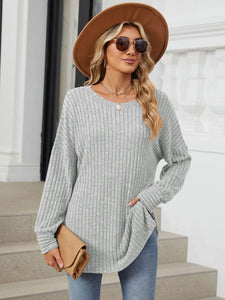 Ribbed Round Neck Long Sleeve Top (multiple color options)