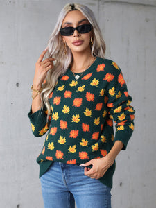 Maple Leaf Round Neck Long Sleeve Sweater (2 color options)