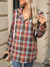 Load image into Gallery viewer, Drawstring Plaid Hooded Long Sleeve Top (multiple color options)
