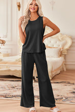 Load image into Gallery viewer, Waffle-Knit Round Neck Tank and Pants Set (multiple color options)
