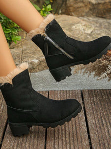 Suede Faux Fur Block Heel Boots (multiple color options)