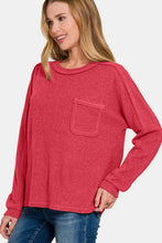 Load image into Gallery viewer, Contrast Stitching Brushed Ribbed Hacci Knit Top in Red
