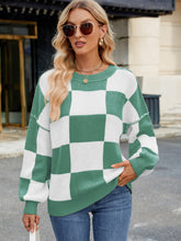 Load image into Gallery viewer, Checkered Round Neck Long Sleeve Sweater (multiple color options)
