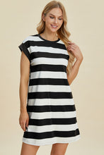 Load image into Gallery viewer, Striped Round Neck Cap Sleeve Mini Dress (multiple color options)
