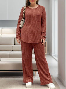 Round Neck Long Sleeve Top and Pants Lounge Set  (multiple color options)