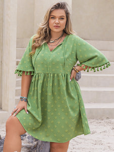 Tied Tassel Half Sleeve Mini Dress