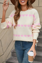 Load image into Gallery viewer, Heart Round Neck Long Sleeve Sweater (multiple color options)
