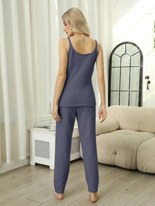 Fuzzy V-Neck Cami and Pants Lounge Set (multiple color options)