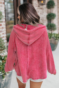 Exposed Seam Zip Up Long Sleeve Drawstring Hoodie (multiple color options)