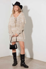 Load image into Gallery viewer, Mixed-Stitch Front Tie Sweater Dress in Ivory
