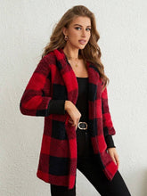 Load image into Gallery viewer, Plaid Long Sleeve Hooded Coat (multiple color options)
