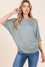 Load image into Gallery viewer, Striped Boat Neck Dolman Sleeve Top in Dusty Olive
