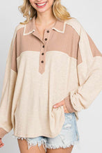 Load image into Gallery viewer, Waffle-Knit Color Block Half Button Long Sleeve Top
