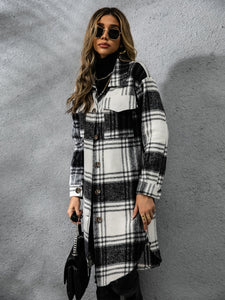 Plaid Collared Neck Long Sleeve Coat (multiple color options)