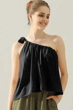 Load image into Gallery viewer, One Shoulder Bow Tie Strap Satin Silk Top (multiple color options)
