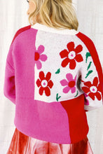 Load image into Gallery viewer, Flower Color Block Round Neck Sweater
