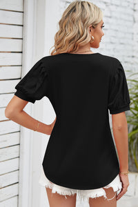 Notched Ruched Short Sleeve Top (multiple color options)