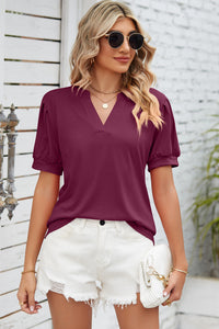 Notched Ruched Short Sleeve Top (multiple color options)