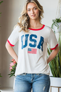 USA Contrast Trim Short Sleeve T-Shirt