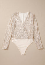 Load image into Gallery viewer, Sequin Surplice Long Sleeve Bodysuit
