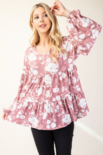 Load image into Gallery viewer, Tiered Floral V-Neck Long Sleeve Blouse
