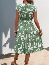 Load image into Gallery viewer, Perfee Tied Pleated Printed Cap Sleeve Dress (multiple color options)
