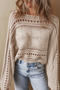 Openwork Cable Knit Long Sleeve Sweater (2 color options)