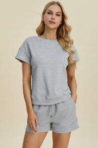 Texture Short Sleeve Top and Shorts Set (multiple color options)