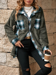 Plaid Contrast Dropped Shoulder Coat (multiple color options)