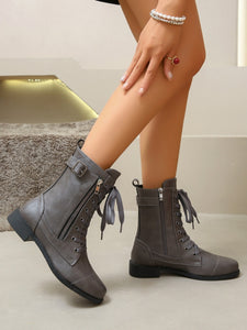 PU Leather Lace-Up Boots (multiple color options)