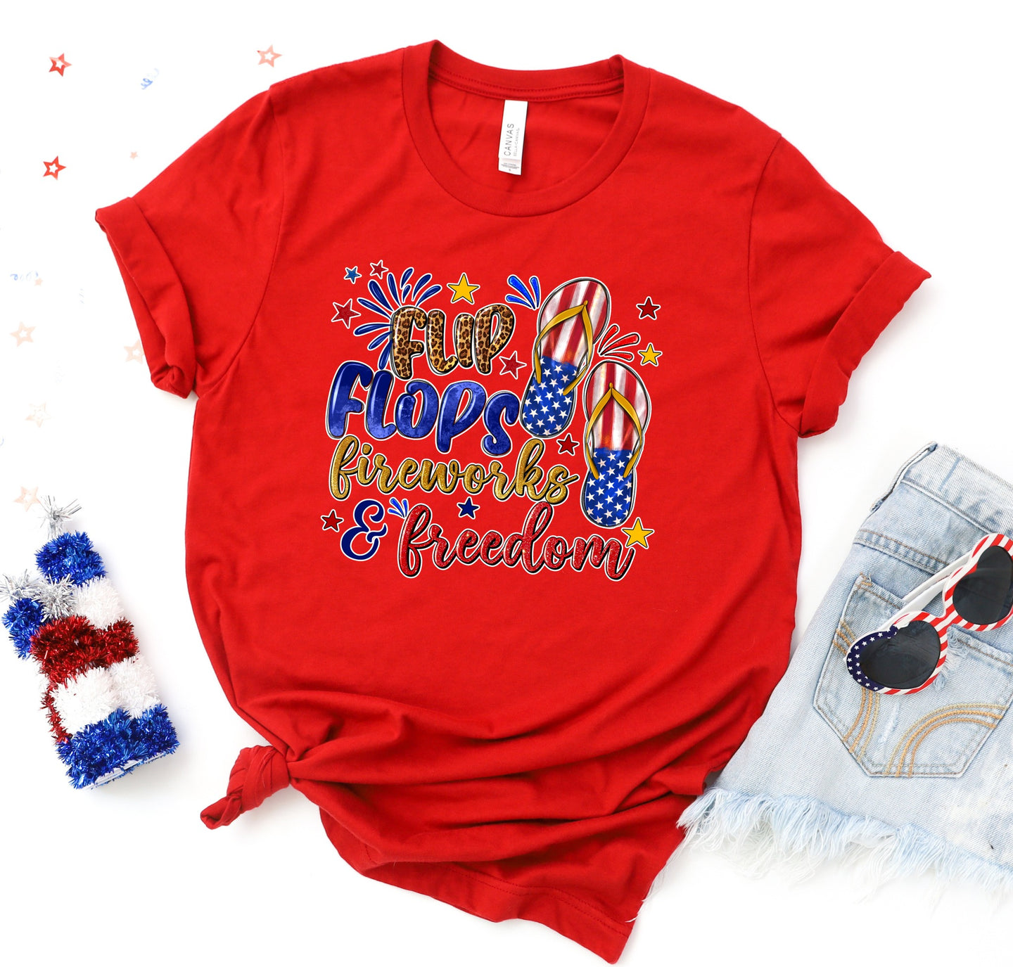 Flip flops, Fireworks, & Freedom Graphic T-Shirt