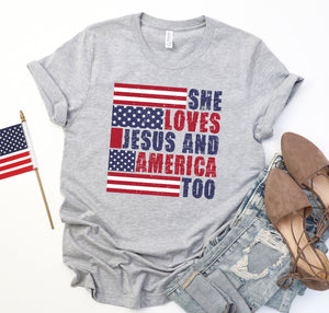 She Loves Jesus and America Too Graphic T-Shirt