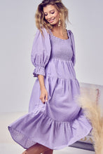 Load image into Gallery viewer, Swiss Dot Flounce Sleeve Smocked Tiered Midi Dress
