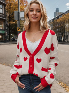 Heart Button Up Dropped Shoulder Long Sleeve Cardigan (multiple color options)